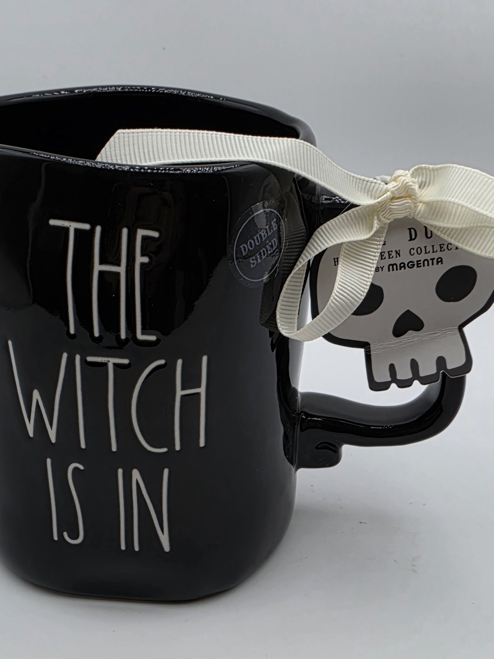 Rae Dunn Black 'THE WITCH IS IN' Ceramic Mug with Embossed Black Cat